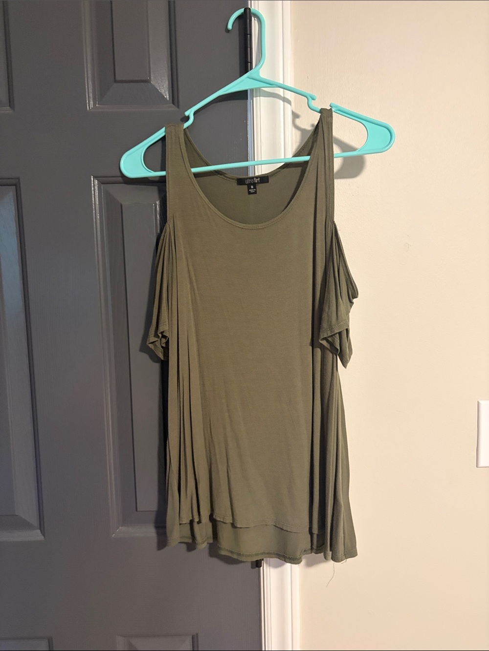 Ultra Flirt Olive Green Cold-Shoulder Tunic